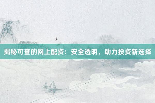 揭秘可查的网上配资：安全透明，助力投资新选择