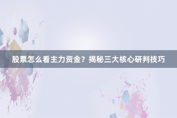 股票怎么看主力资金？揭秘三大核心研判技巧