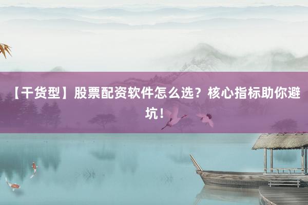 【干货型】股票配资软件怎么选？核心指标助你避坑！