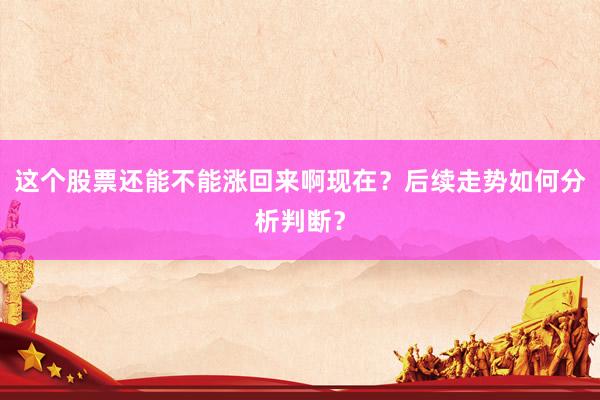 这个股票还能不能涨回来啊现在？后续走势如何分析判断？
