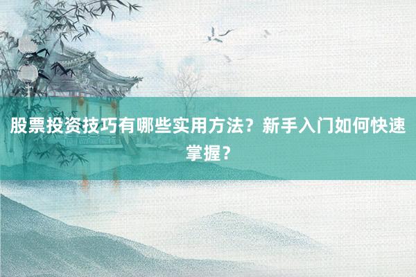 股票投资技巧有哪些实用方法？新手入门如何快速掌握？