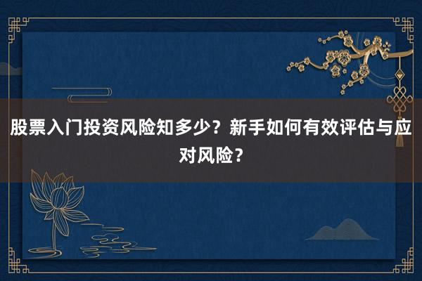 股票入门投资风险知多少？新手如何有效评估与应对风险？