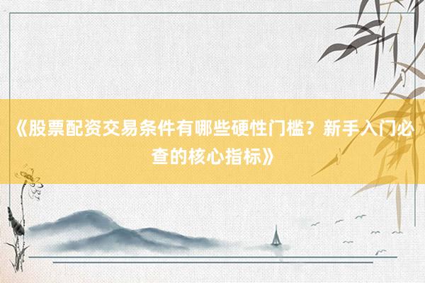 《股票配资交易条件有哪些硬性门槛？新手入门必查的核心指标》
